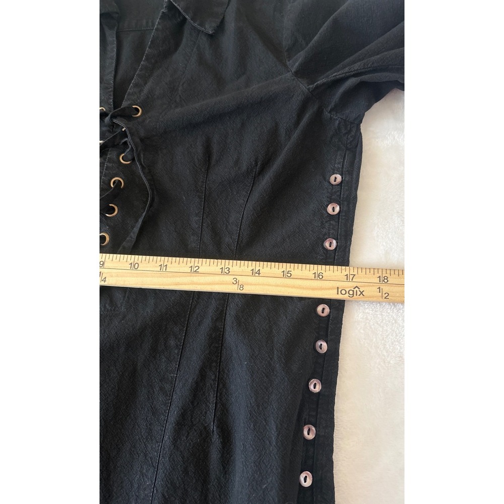 Free People Black Long Sleeve Gothic Lace Up Size Large Whimsigoth Maxi Dress‎ - Picture 10 of 12